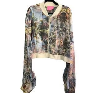 Azalea Wang Bomber Jacket Women 3X Plus Multi Sheer Renaissance Art To Wear Boho